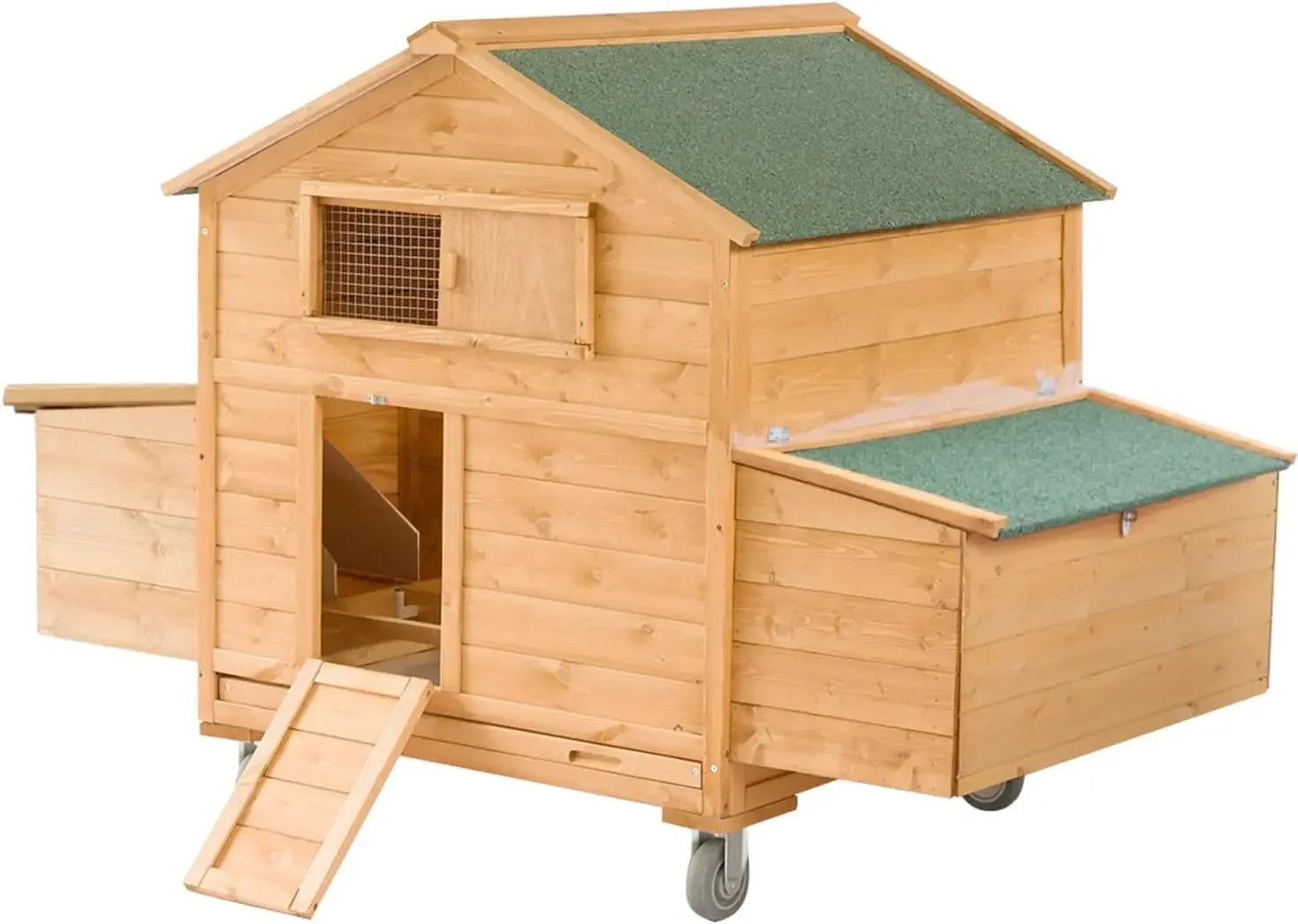 Large Chicken Coop with Wheels, Waterproof Outdoor Hen House for 6-8 Chickens, Movable Chicken House with Two Nesting Box