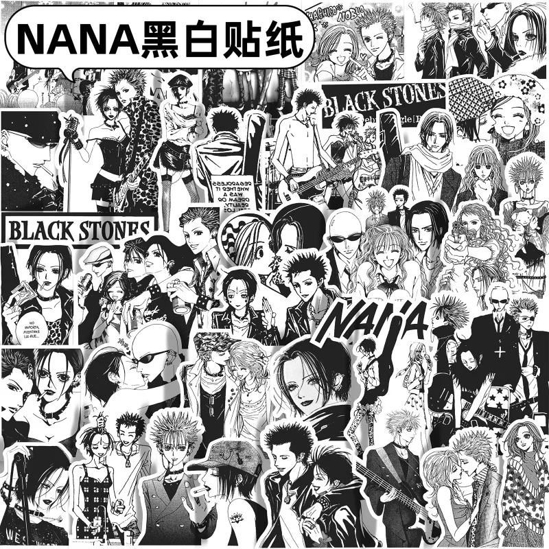 

66PCS Japanese Anime NANA Stickers Black White Decals Cartoon Decoration Suitcase Laptop Phone Stationery Manga Sticker