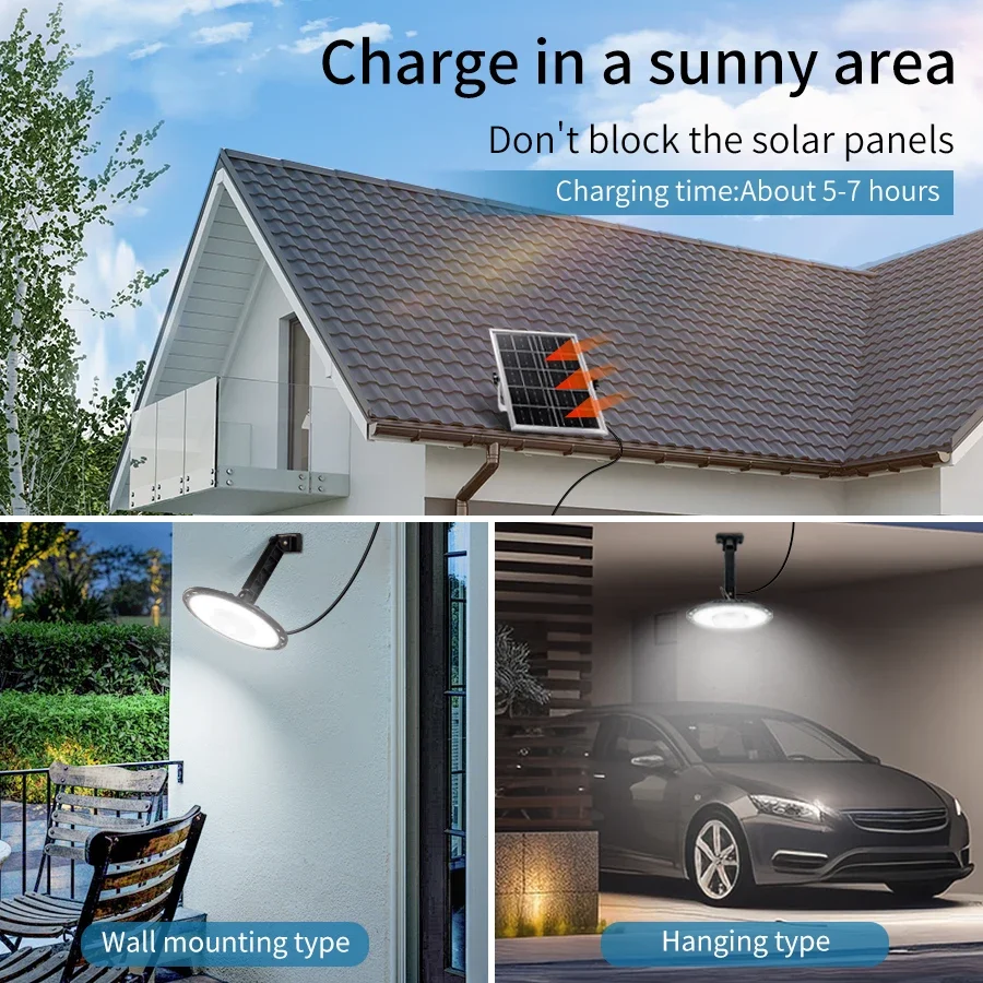 Solar Light Outdoor Courtyard Garage Garden Lighting Solar Pendant Light Remote Control Waterproof Dimming 3 Colors Lamp