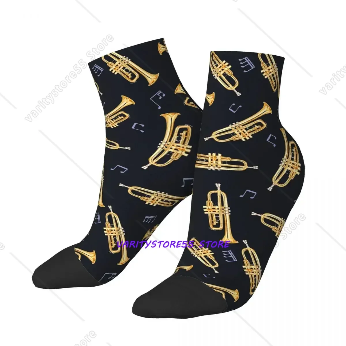 

Gold Trumpet On Black Socks Harajuku Super Soft Stockings All Season Socks Accessories for Unisex Birthday Present