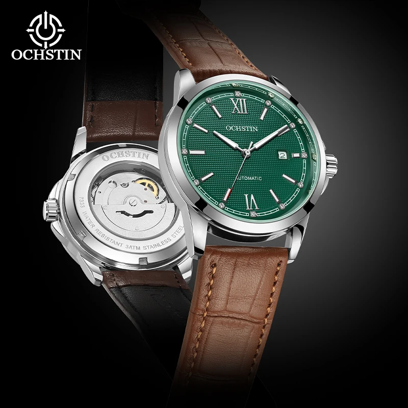 

OCHSTIN мужские автоматические механические часы мужские часы с кожаным ремешком мужской шедевр Ingenuity Series светящиеся часы