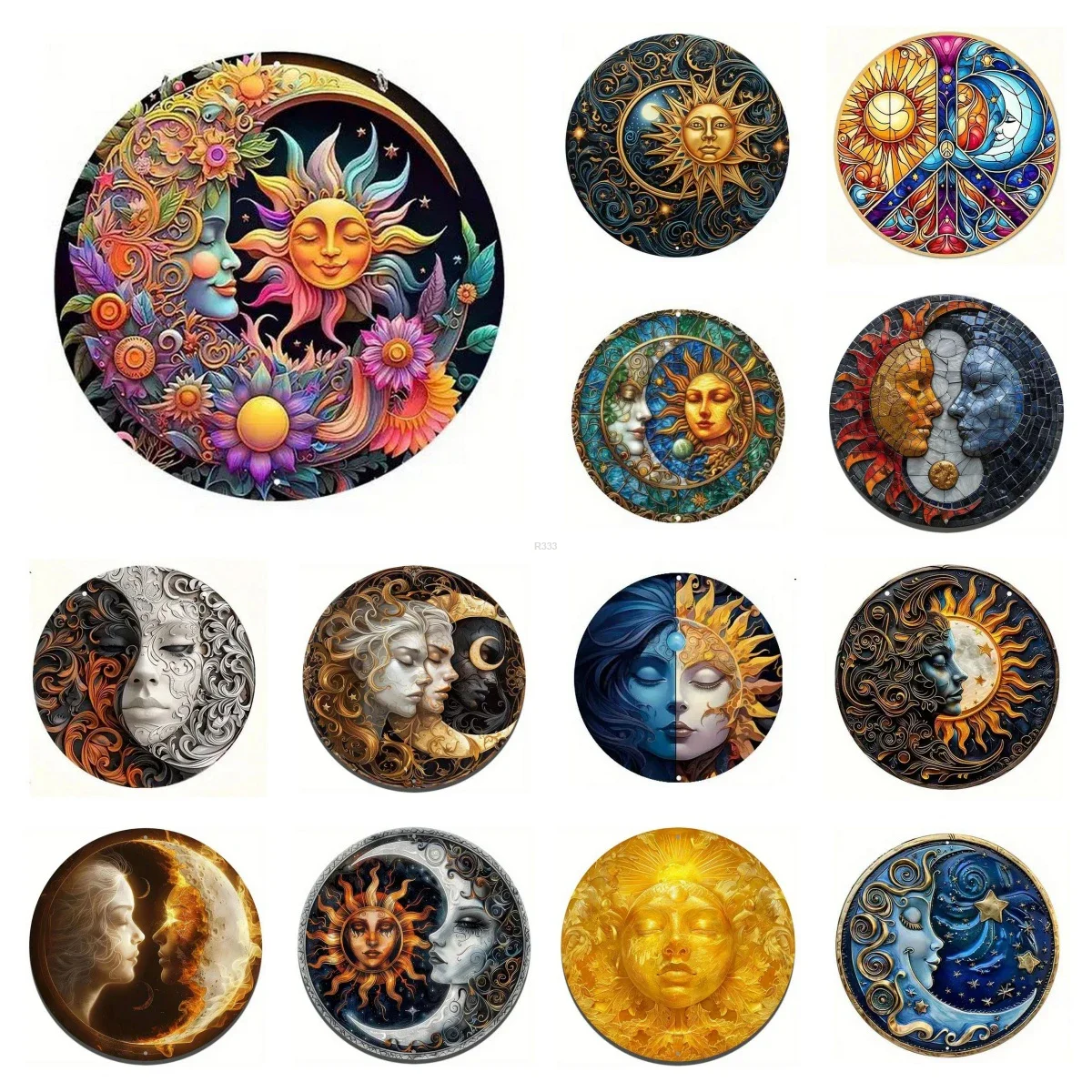Retro Runde Metall Zinn Zeichen Sonne Und Mond Gesicht Dekor Muster Nostalgische Eisen Malerei Neuheit Für Cafe Bar Mann Höhle Wand Dekor