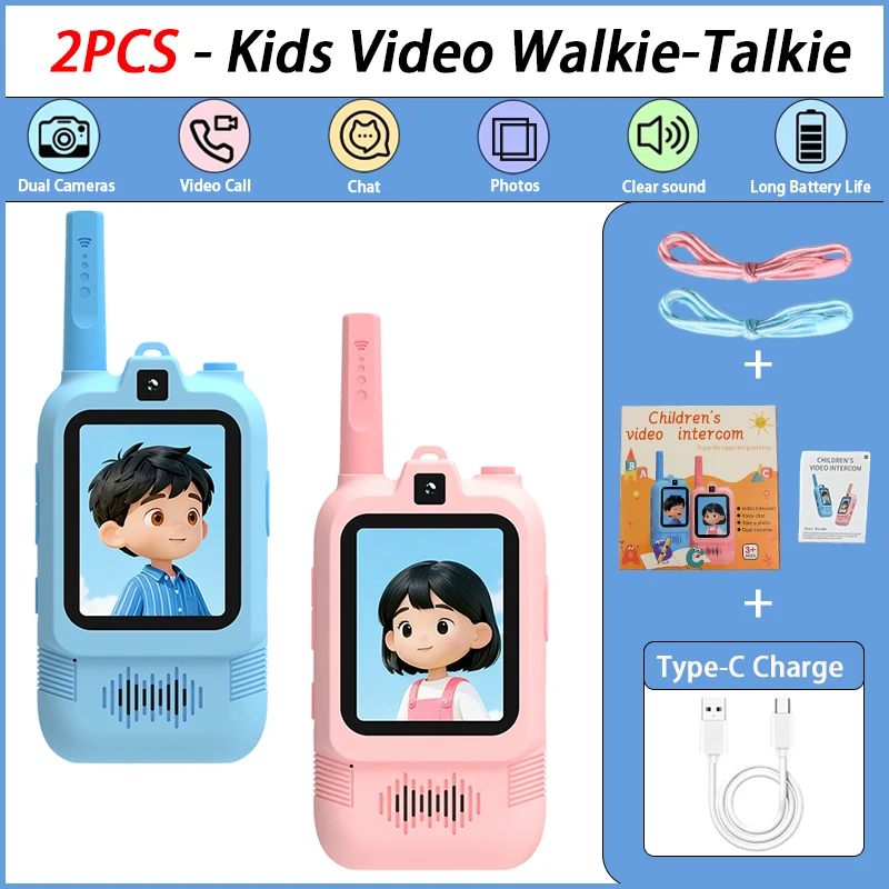 Walkie Talkie de vídeo para niños, juguetes, paquete de 2, chat de voz, toma una foto de largo alcance para niña, niño, senderismo, juego al aire libre, Camping, edades de 3 a 12 años