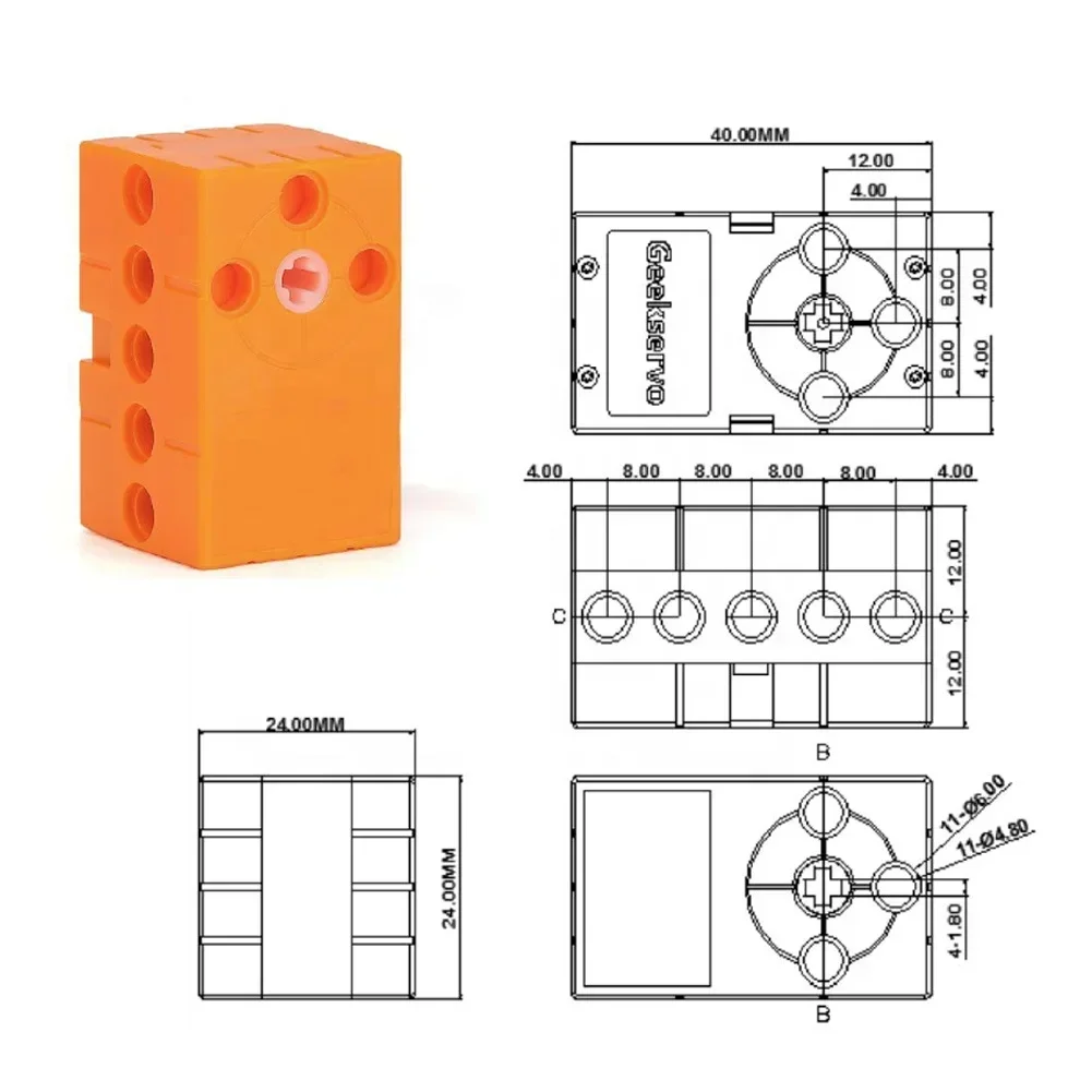 Geekservo 360 Degree Orange Servo 0.7kg PWM Control Programmable Servo Dual Cross Output Shaft for Micro:bit Smart Car Model DIY