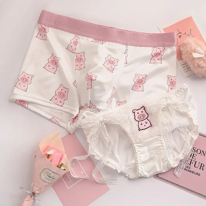 Couple Underwear Women Lingerie Men's Boxers Panties Plush  Kawaii Cat Pig Sexy Lace Bandage Underpants Boy Girls Lovers Panties