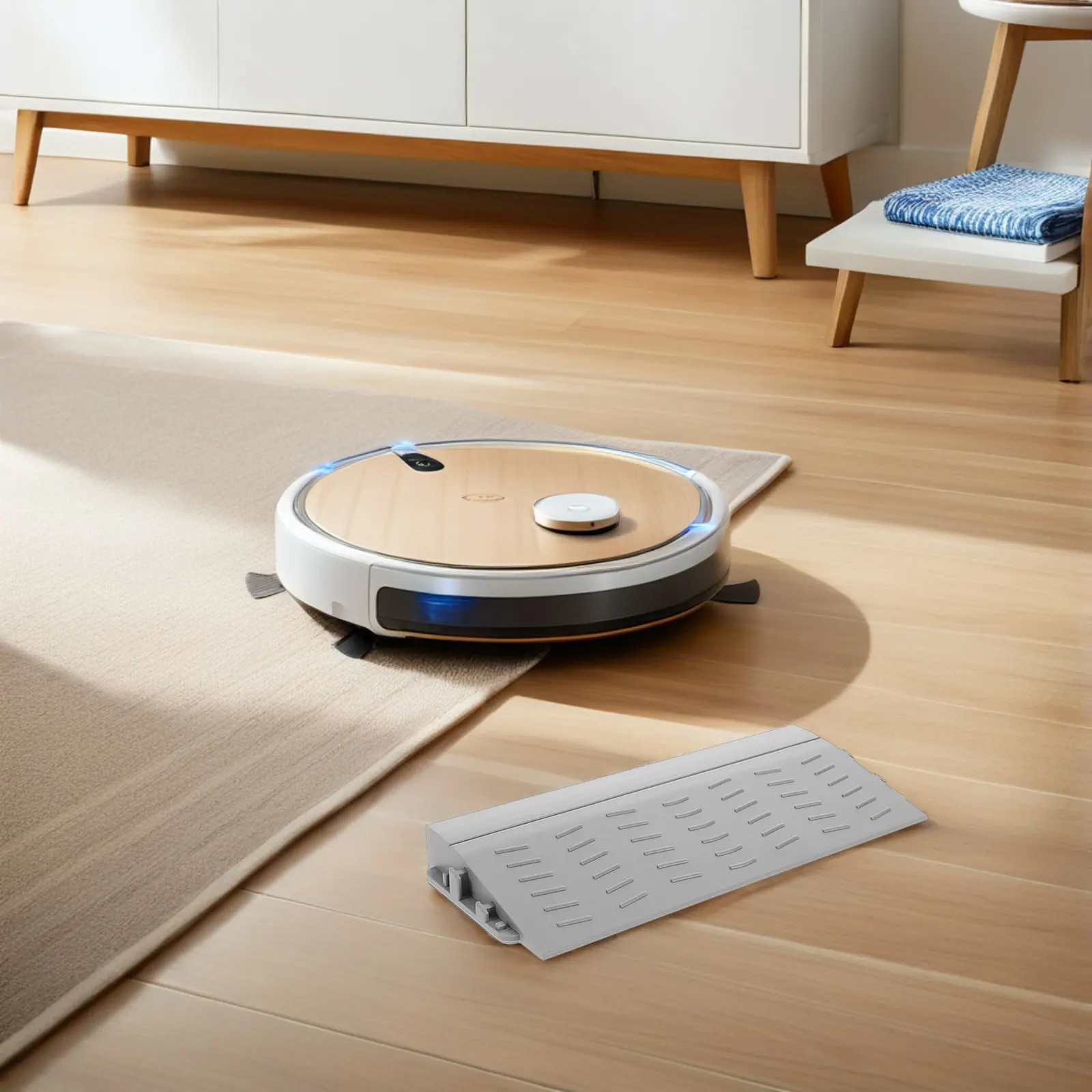 4Pcs Robot Vacuum Threshold Ramp Plastic Step Ramp Pad 0.8 Inch Height Anti-Slip Textured Surface for Door Sill Transition