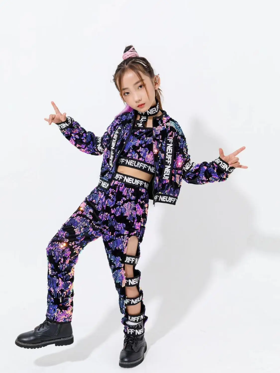 Frauen Mädchen Jazz Dance Kostüm Kinder Straße Hip hop Jazz Bühne Kind Kostüm für Mädchen pailletten Kpop Outfit tanz set