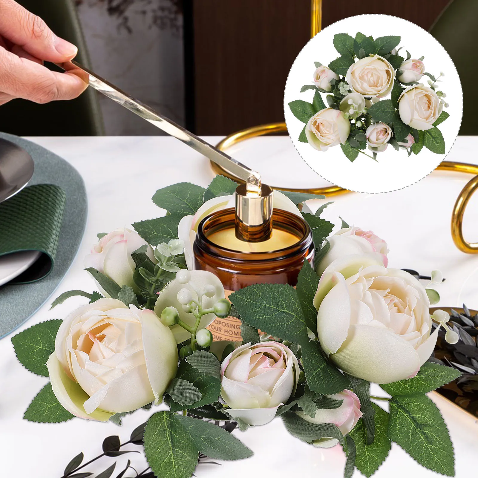 

Artificial Rose Ring Wreath Realistic Texture Wedding Table Party Decoration Romantic Floral Wreath for Ceremony