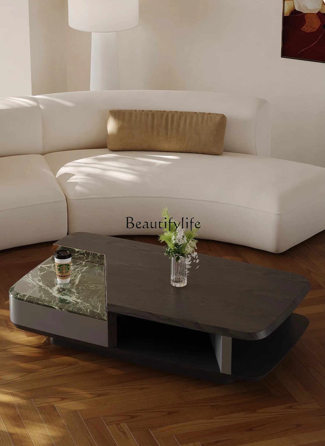 

Italian minimalist luxury stone coffee table, living room, household wabi-sabi high-end atmospheric square tea table