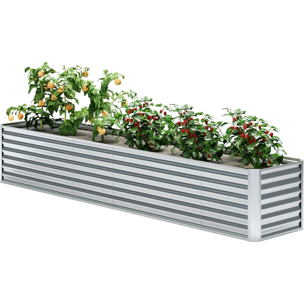 

EKX 8x2x2FT Galvanized Raised Garden Bed, Raised Garden Bed Kit-Metal Planter Box Outdoor,Planting for Vegetables, Fruits,Herbs,