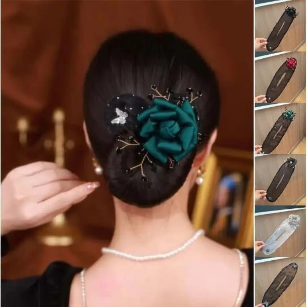 Women\'s Net Yarn Bow Headband Roller Hair Curler Lazy Magic Twisted Hairstyle Band Flowers Bun Maker Hair Accessories Hairpin