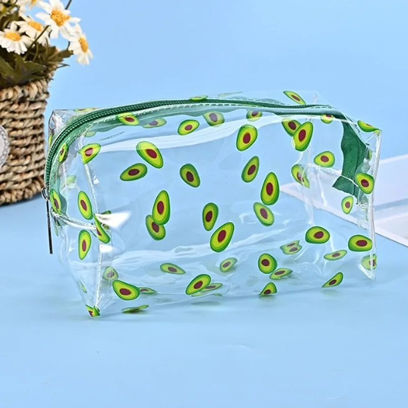 

Large Capacity Avocado Pencil Case Transparent PVC Makeup Printed Portable Travel Plastic Zipper Multi Functional Storage Bag