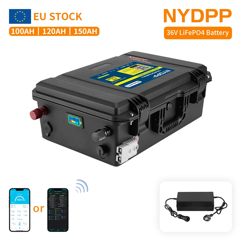 36V 100AH 120AH 150AH LiFePO4 batterie 36v batterie 100ah /120ah/150ah 36v batterie au Lithium fer phosphate avec chargeur 10A