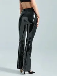 Women Glossy Stretch Faux Leather Pencil Pants Ladies Chic Shiny Stretch PU Sexy Bodycon Trousers Party Clubwear New Custom