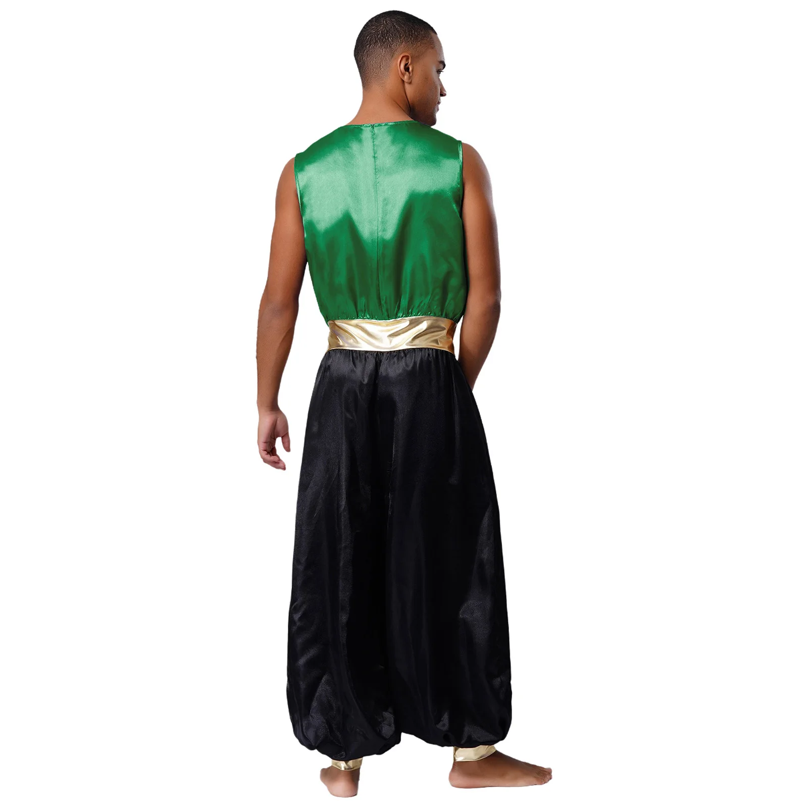 Disfraz de Príncipe árabe árabe de Halloween para hombre, disfraz de actuación sin mangas, mono con cinturón metálico para uniformes de fiesta y Carnaval