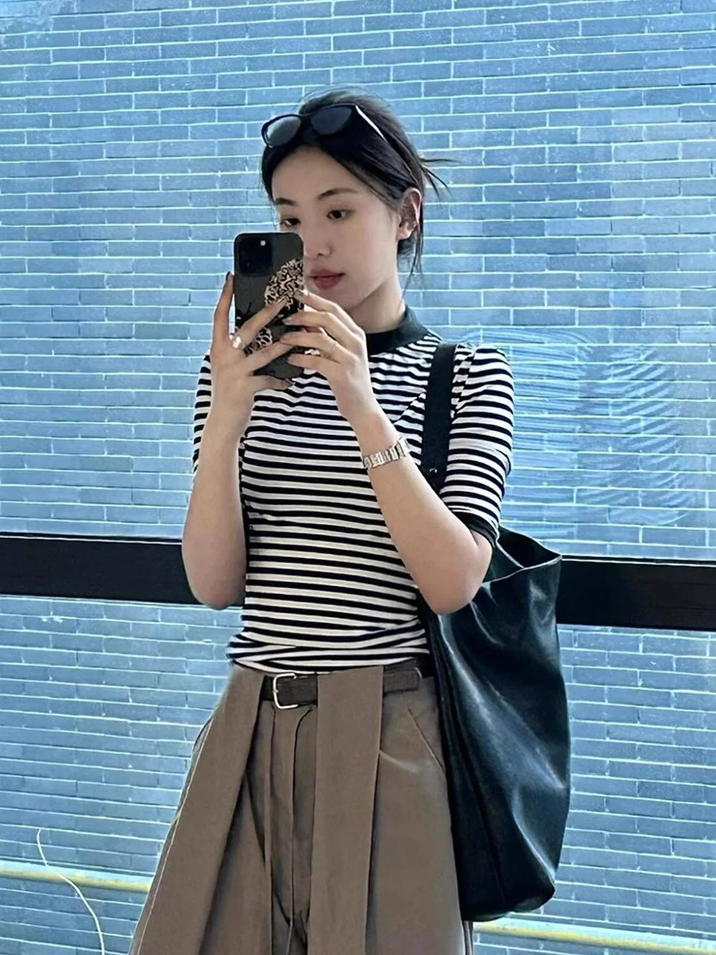 Zomer Casual ronde hals T-shirt Dames Slim Fit Gestreept Kleur Blo Design Modieus Europees Sle Commute Wind Top