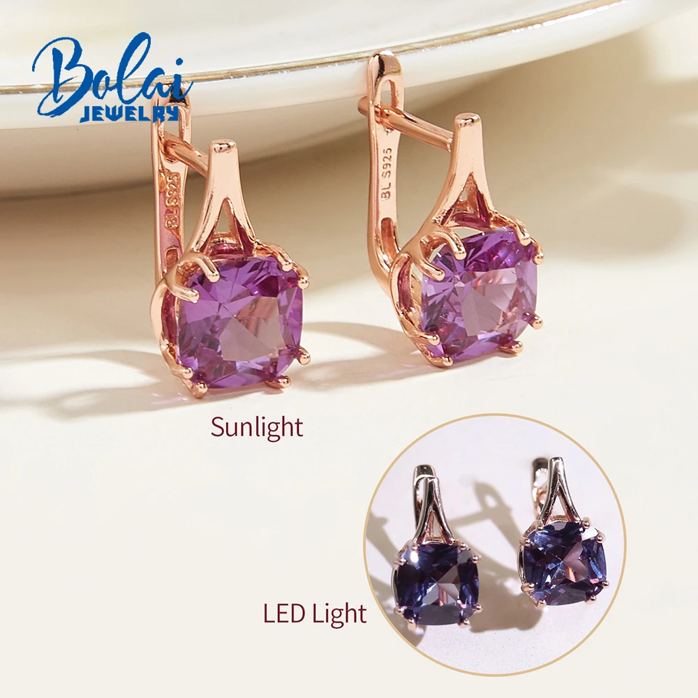 

New Created nano Alexander Gemstone 925 sterling silver rose gold earring fashion simple design fine jewelry for women