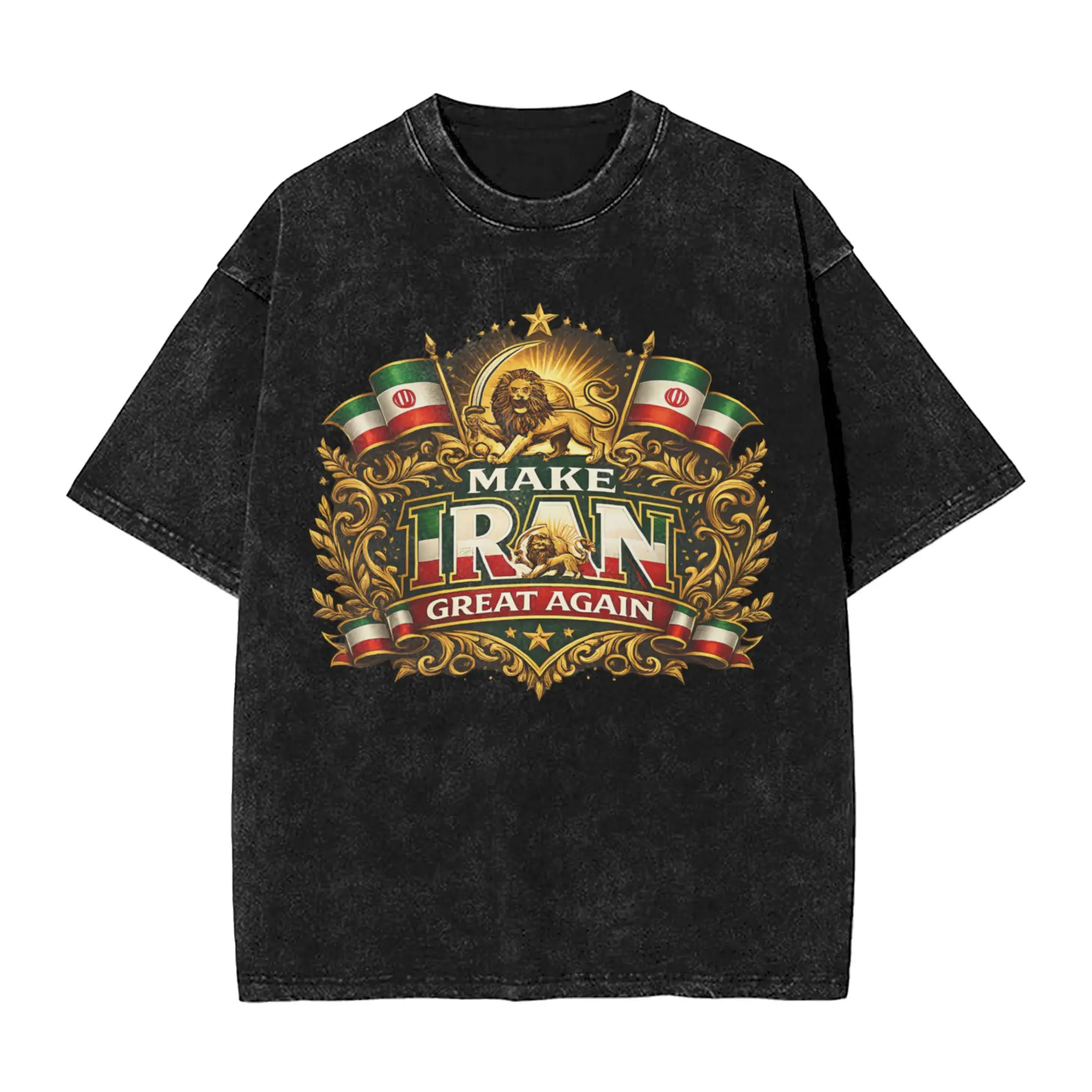 

Washed T Shirt Make Iran Great Again T-Shirt Oversize Lion and Sun Iran Persia Streetwear 100% Cotton Graphic Tees Men Women