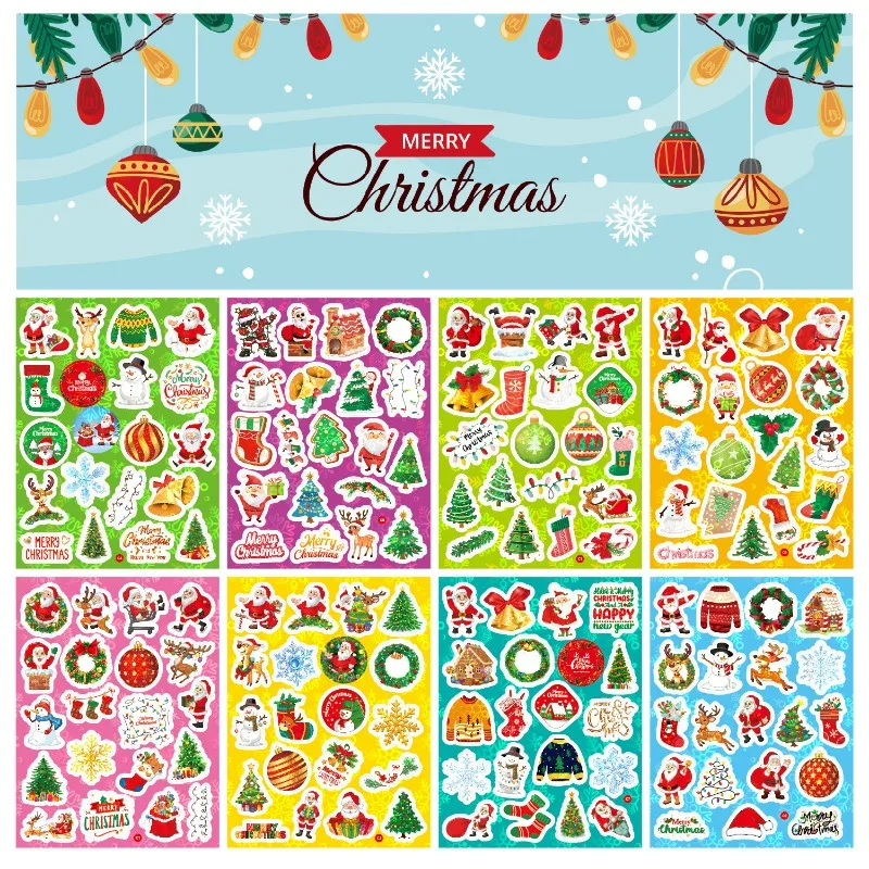 160pcs/set Christmas Stickers Holography Shiny Party Stickers Waterproof Vinyl Self-adhesive Sticker Christmas Party Supplies