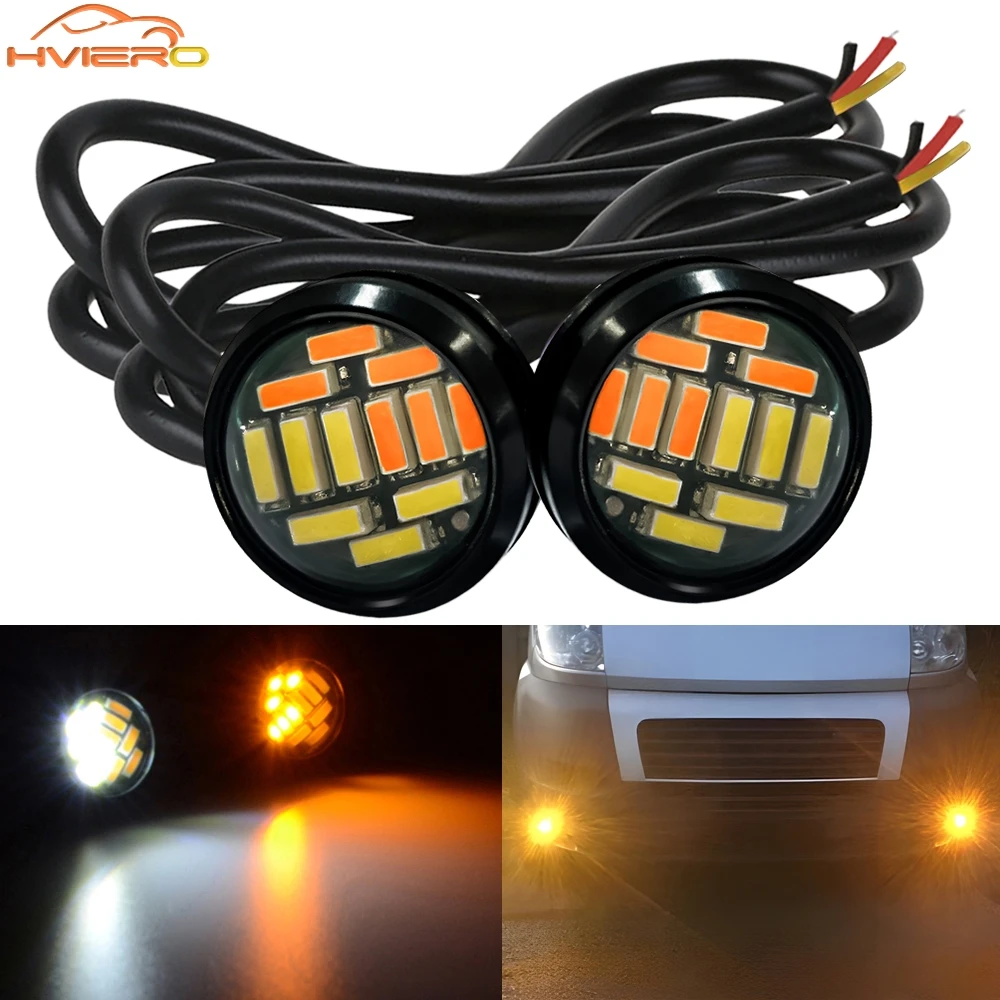 

2pcs 23mm 12Smd Eagle Eye Turn Signal White Yellow Day Lamp Waterproof Drl Fog Daytime Running Light Spot Backup Car Motor Led