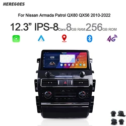Carplay 8+256GB Android 13 Car Radio For Nissan Armada Patrol QX80 QX56 2010-2022 GPS Navigation 4GB Bluetooth Multimedia Player