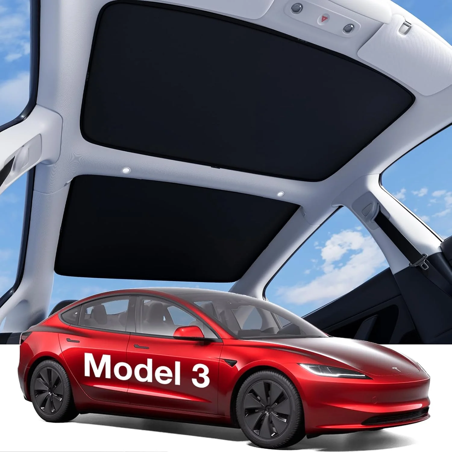 2026 for Tesla Model 3 Sunshade Roof [Never Sag, Nano Ice-Crystal Coatings] Heat Reflective Glass Roof Sun Shade, Accessories Fo