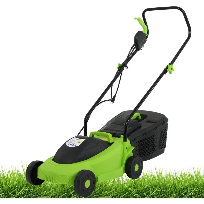 HKLGorg Electric Lawn Mower, 13-Inch 12 Amp Corded Push Mower with 3-Position Height Adjustment Electric Dethatcher for Yard