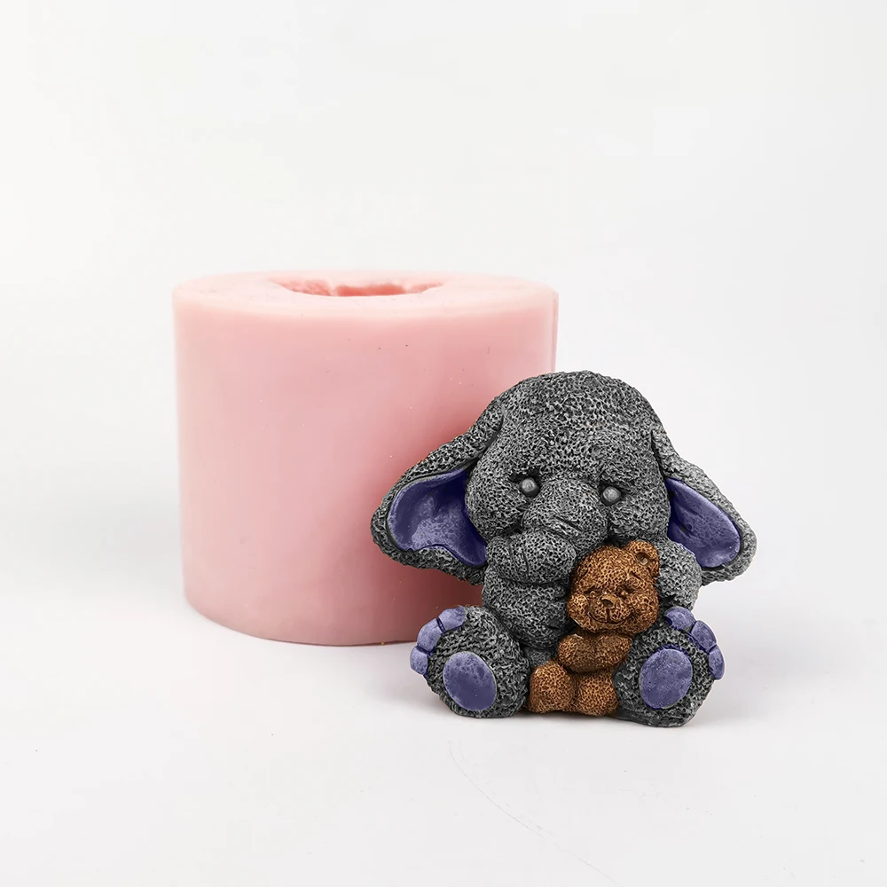 

PRZY Baby Elephant holding Bear Soap Silicone Mold Mousse Cake Molds Silicone Mold 3D Cute Cartoon Stuffed Toy Fondant Mould