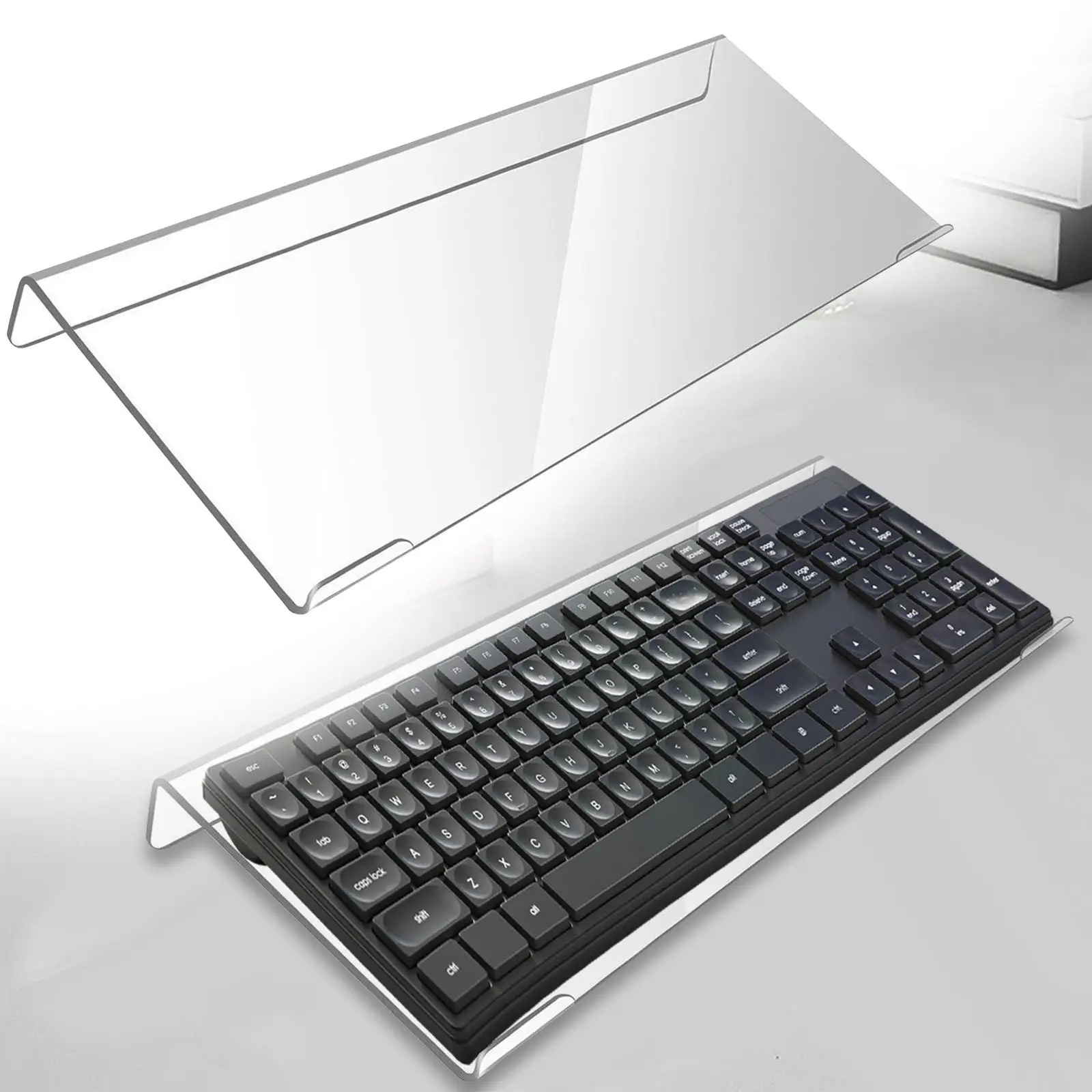 Desk Acrylic Keyboard Tilt Stand Holder for Computer Typing Ergonomic Riser with Anti Slip Strips