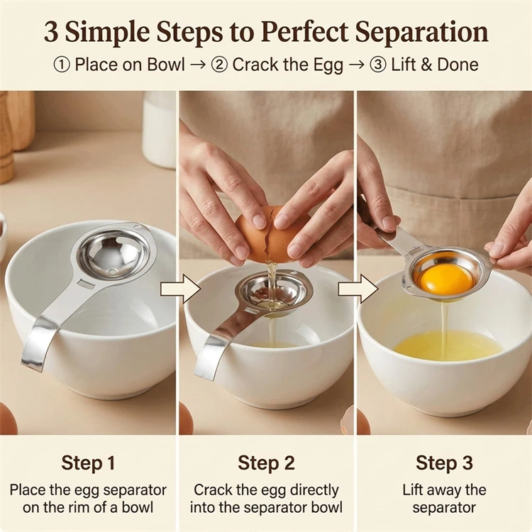 Egg Separator Egg Yolk White Filter Stainless Steel Egg White Yolk Sifting Filter Egg Divider Kitchen Gadgets Egg Extractor