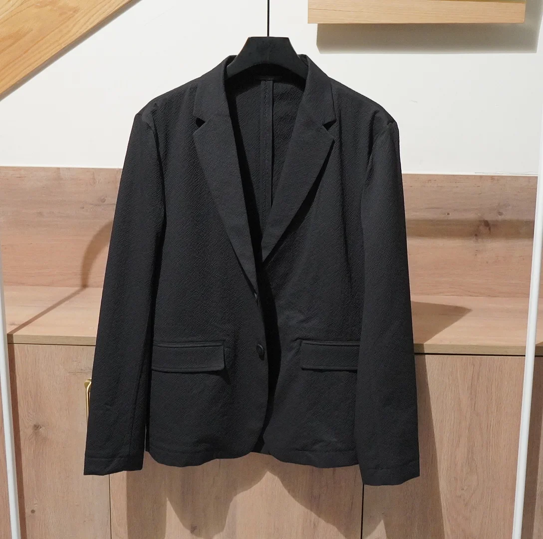 

European and American Men's Fashionable Seersucker Quick-Drying Anti-Wrinkle Suit Jacket, Wide and Lightweight Black Suit
