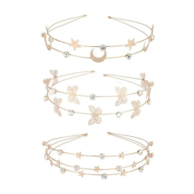 Shining Butterfly Moon Star Hair Hoop Alloy Headband with Multi Layer Stage Party Women Styling Headwear