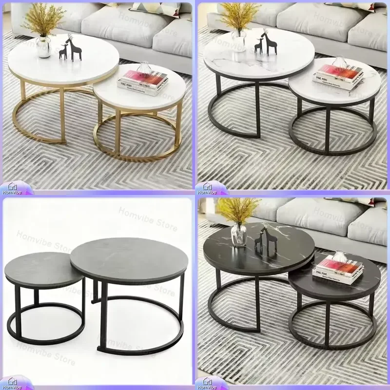 Modern Round Coffee Table for Living Room Luxury Minimalist Design Eco Friendly Durable MDF Wood Top with Metal Frame Small