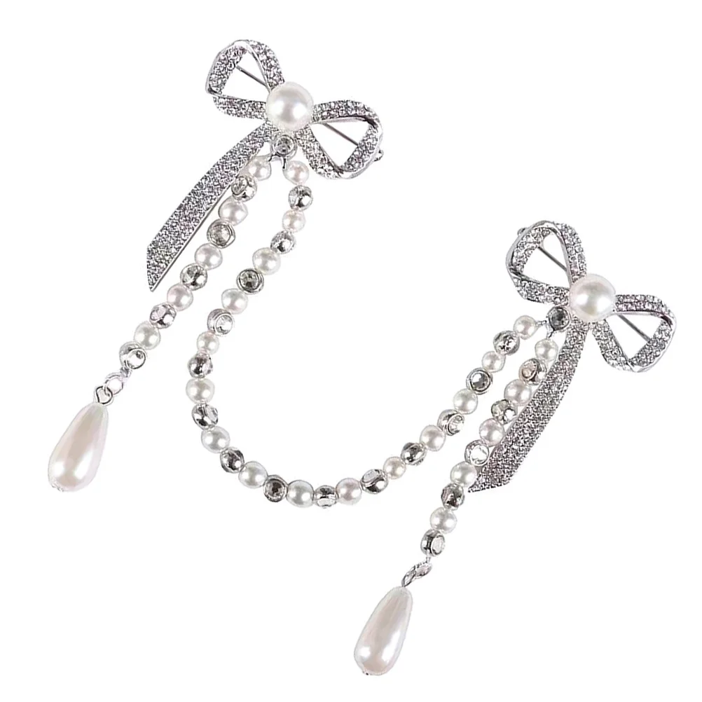 

Pearl Bow Rhinestone Pins Alloy Brooch Chain for Women Dresses Wedding Accessories Alloy Fashion Breastpin Gifts