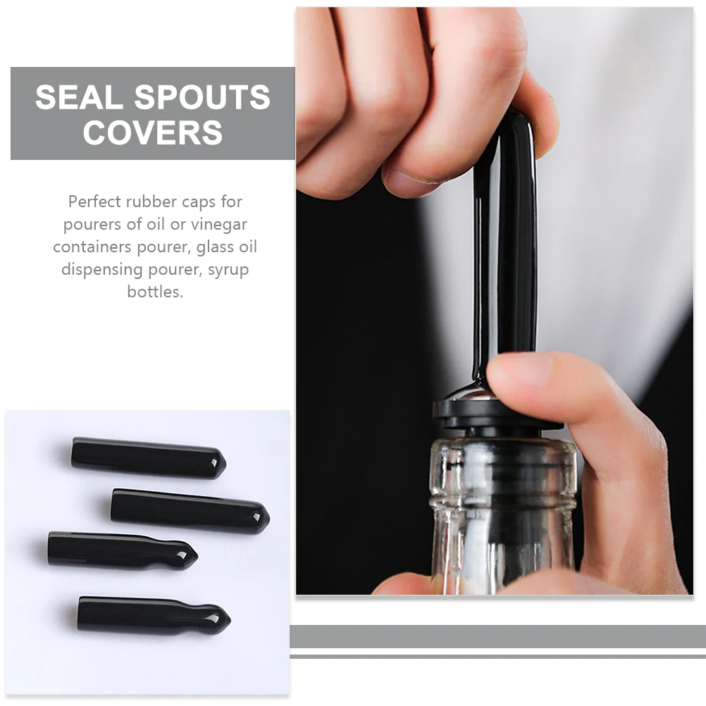 

12pcs Black Long Cap Pour Spouts Covers Bottle Pourer Caps Dispenser Oil Vinegar Syrup Kitchen Protective Dust Proof