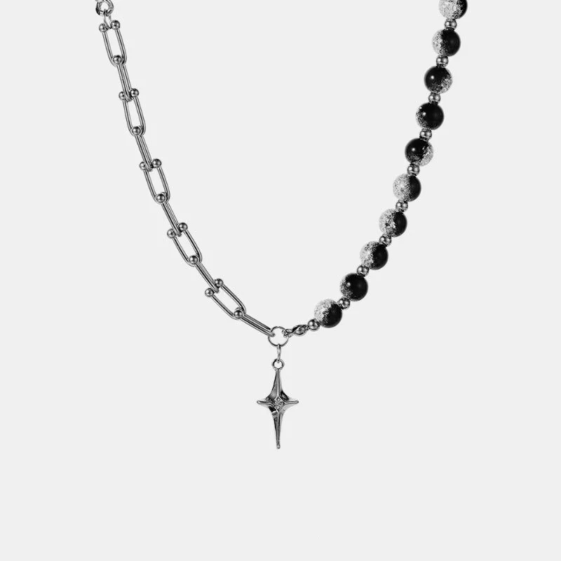 Kpop Vintage Punk Silver Color Star Pendant Bead Necklace for Men Women Street Hip Hop Aesthetic Grunge Jewelry