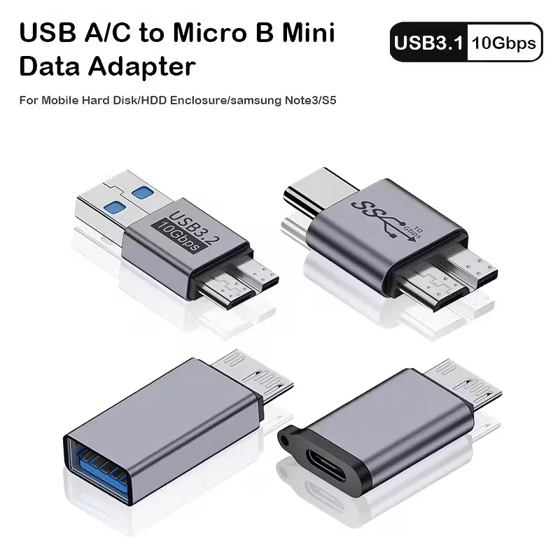Adaptador de Disco Duro Micro B (Paquete de 4), Adaptador USB Macho/Hembra a Micro-B, Cable Adaptador de Extensión para Disco Duro Móvil, USB 3.1 a Disco Duro