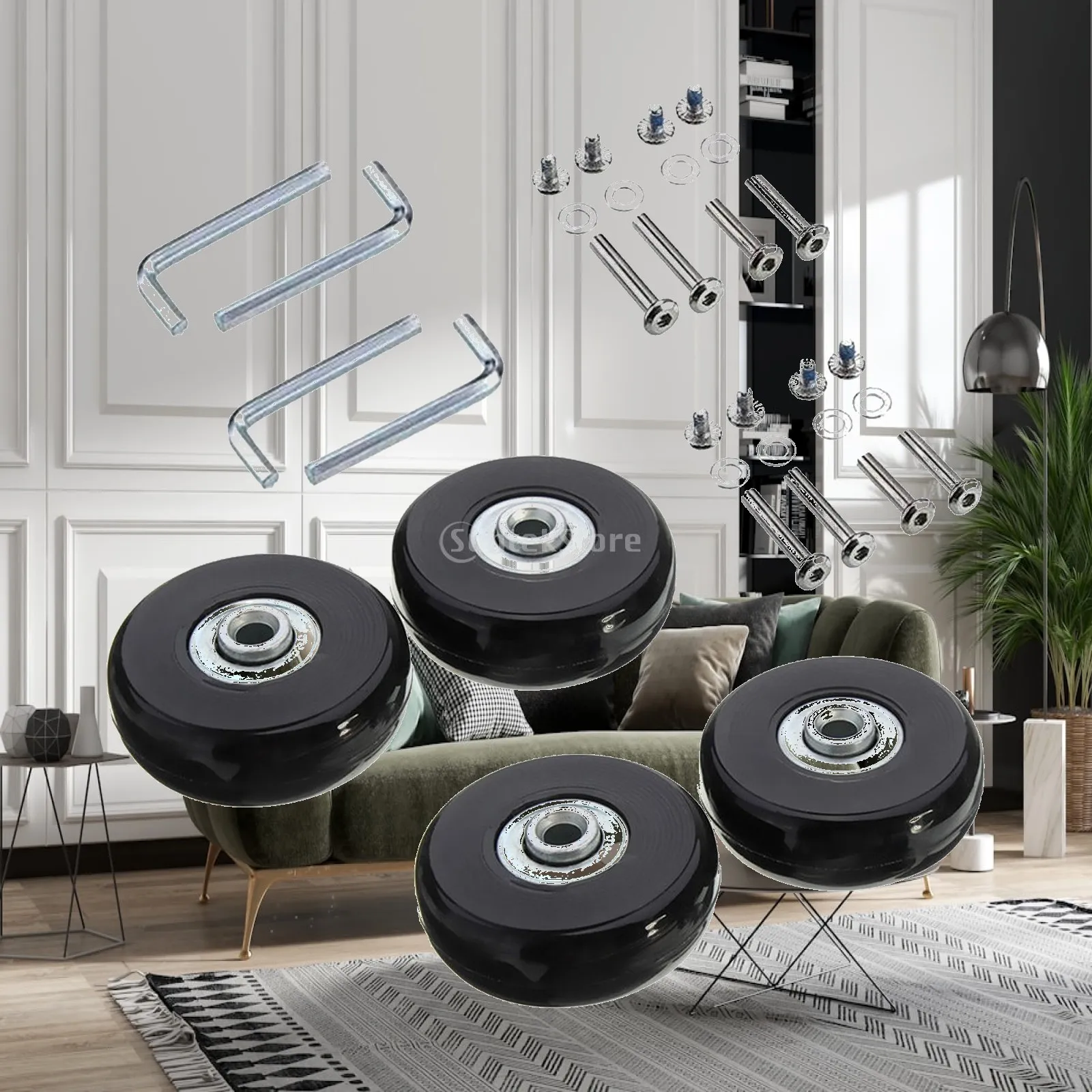Universal Swivel Caster Wheels for Suitcase Luggage Rubber Replacement Parts with Wrench Bolts Screws Washers for Travel Case