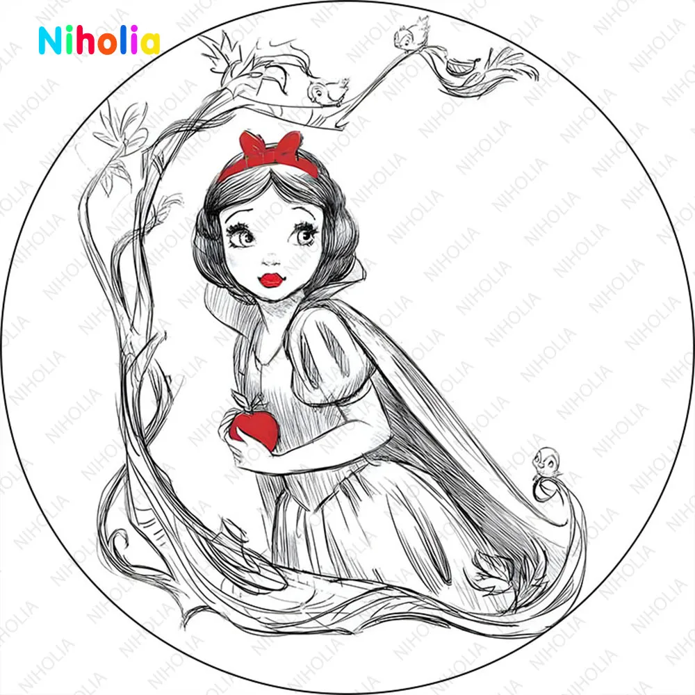 Snow White Birthday Backdrops Round Cover Princess Girl 1st Party Red Apple Background Decoration Wall Supplies Circle Poster