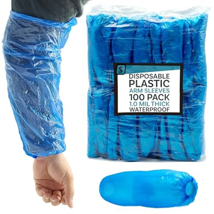 

Disposable Arm Sleeve Covers - 18" Waterproof Polyethylene Protective Oversleeves with Elastic Cuff - 1 Mil Thick