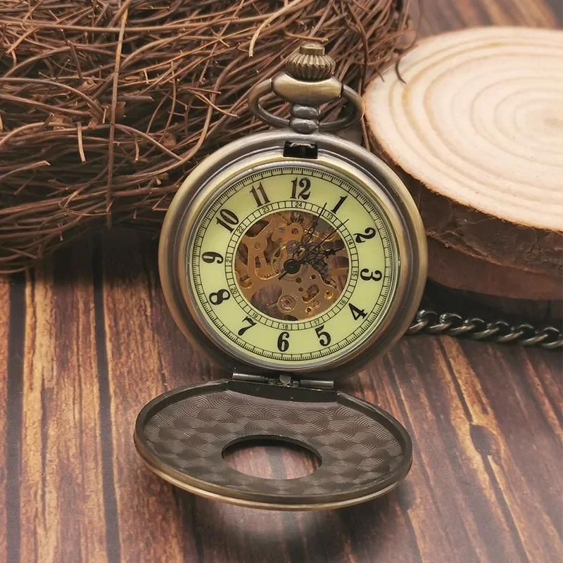 Hot Sale Bronze Vintage Mens Personalised Pocket Watches Mechanical Arabic Numerals Display Hand Wind Pocket Fob Watch