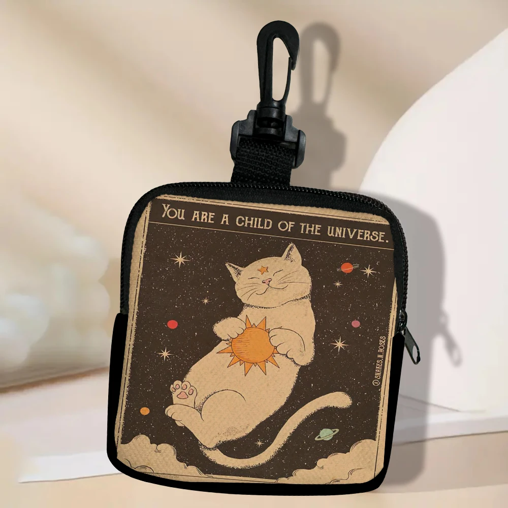 

A Sleeping Cat Prints Mini Coin Purse Square Sundries Pouch Portable Zipper Earphone Lipstick Storage Bag 7.18