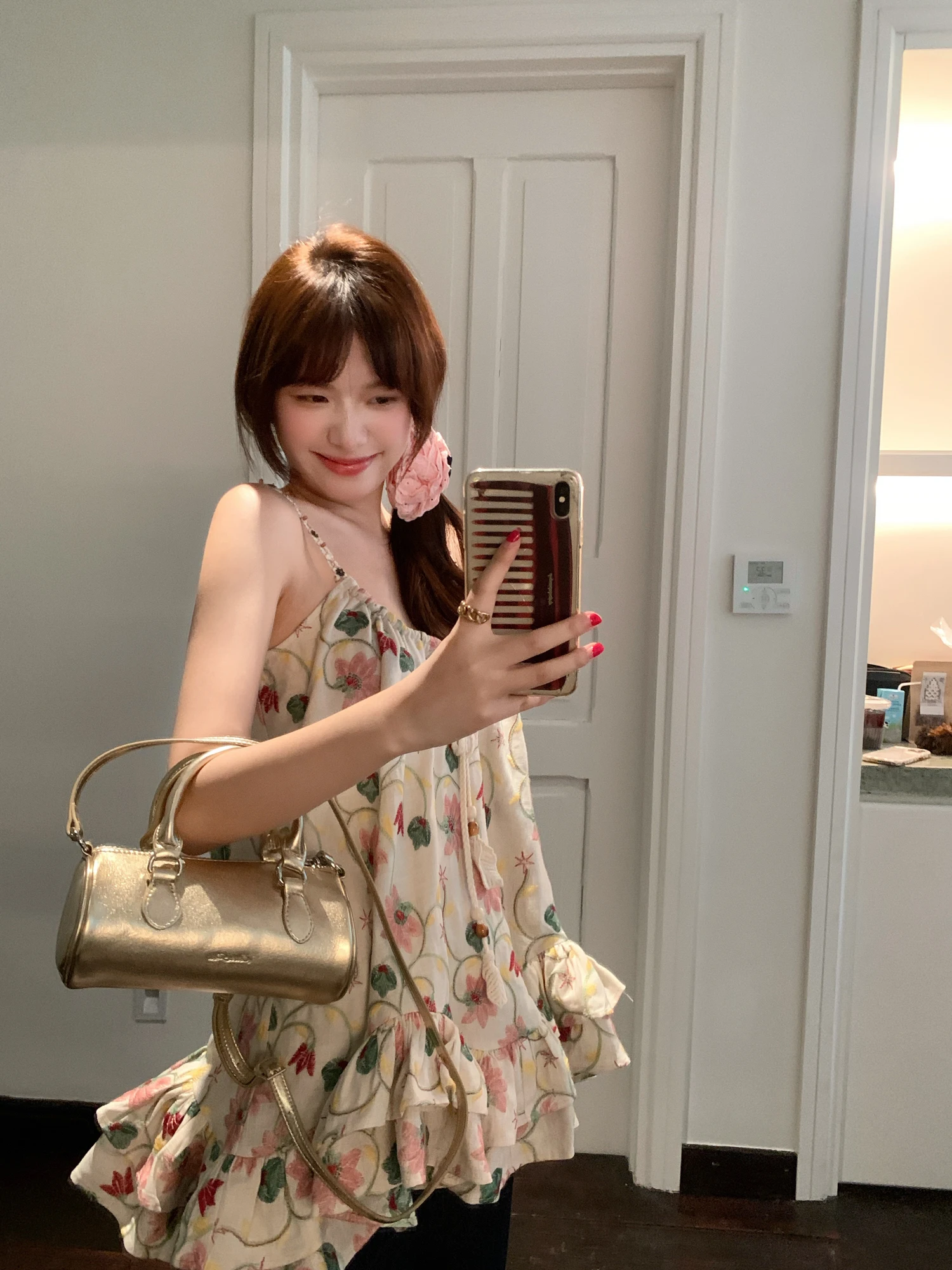 Heavy Embroidery Linen A-Line Halter Top by Xiao Jun Jun Brand Pink Fog Pine Mountain Color Block 3D Flower Design Women's Vest view 2