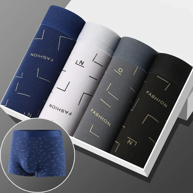 4/8Pcs Man Boxers Printed Underpants U Convex Panties Male Fashion Comfortable Shorts Mens Solid Breathable Soft Underwear L-4XL