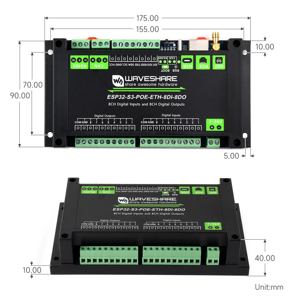 Industrial ESP32-S3 Control Board With 8-Channel Digital Input & Output, Built-in Xtensa 32-bit LX7 Dual-core Processor