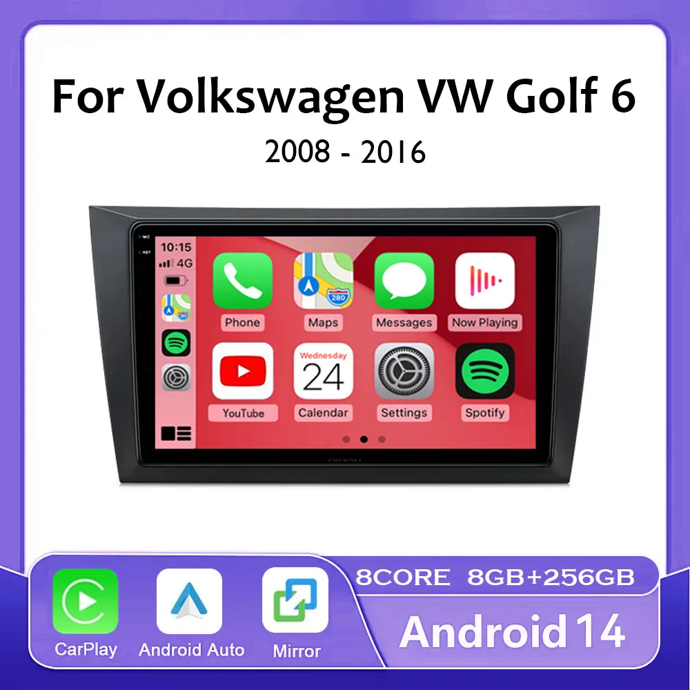 Android 14 For Volkswagen VW Golf 6 2008 - 2016 Car Radio Carplay Auto Multimedia Stereo Video Player GPS Navigation QLED 4G DSP