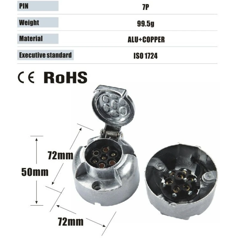 7-Pin Connector Trailer Socket Aluminium Alloy Towing 12V Round Adapter Truck Socket Car Accessories