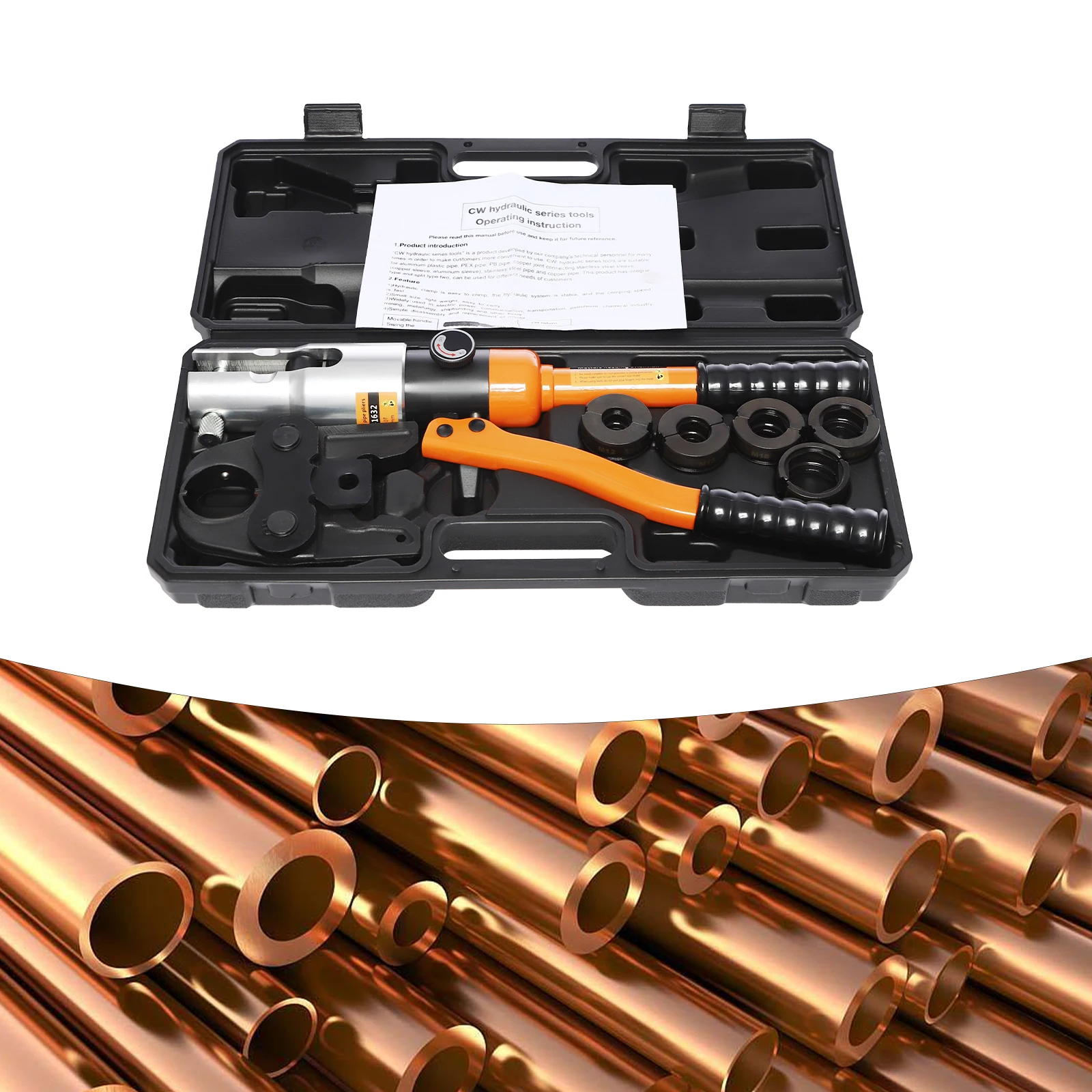 10T Hydraulisches Crimpwerkzeug mit 5 austauschbaren Matrizen M12/M15/M18/M22/M28 360° ° Drehbarer Kopf für Kupferrohr-Kabelendverpressgerät – Detail 13