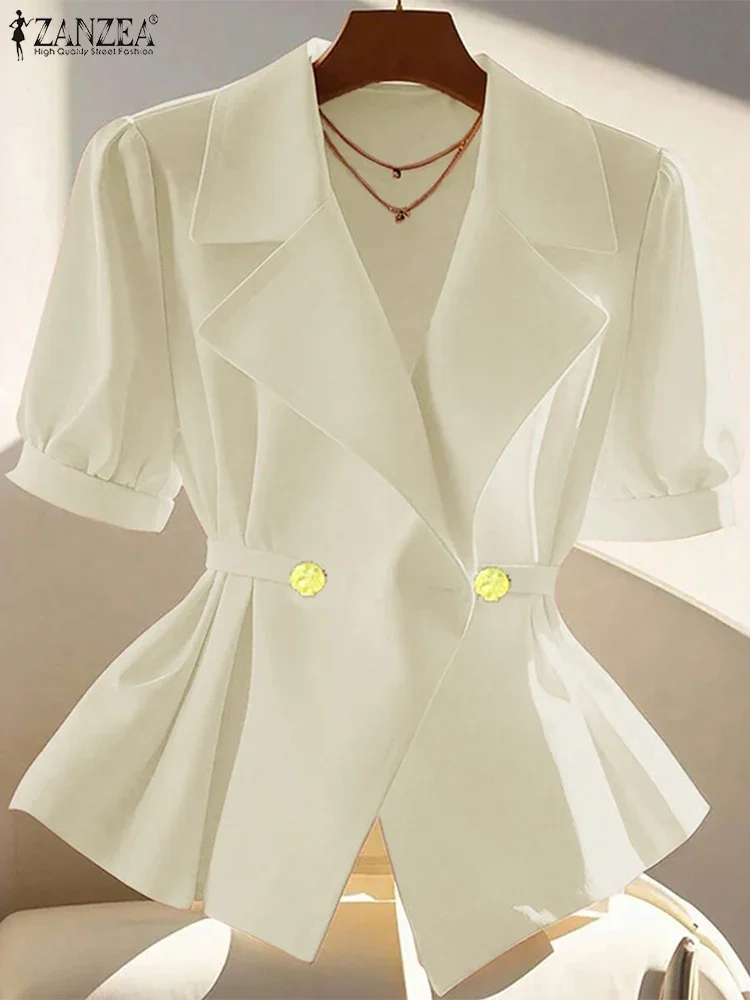 OL Work Blazer Women Spring Thin Outwears 2025 ZANZEA Fashion Lady Suits Short Sleeve Overcoats Casual Lace-Up Cardigans