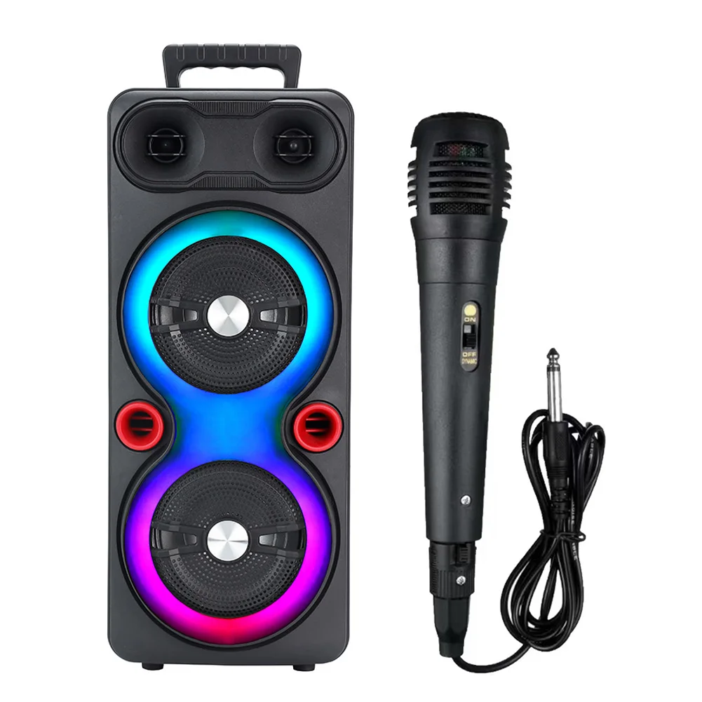 Dual Subwoofer Speakers Bluetooth-Compatible 5.0 6.5 Inch Stereo Subwoofer LED AUX Karaoke Machine RGB Party Sound Box